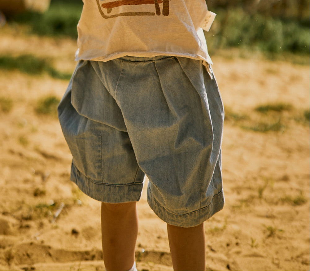 Lelejove Nordic style children s denim shorts Tencel cool light blue shorts baby summer shorts image 4