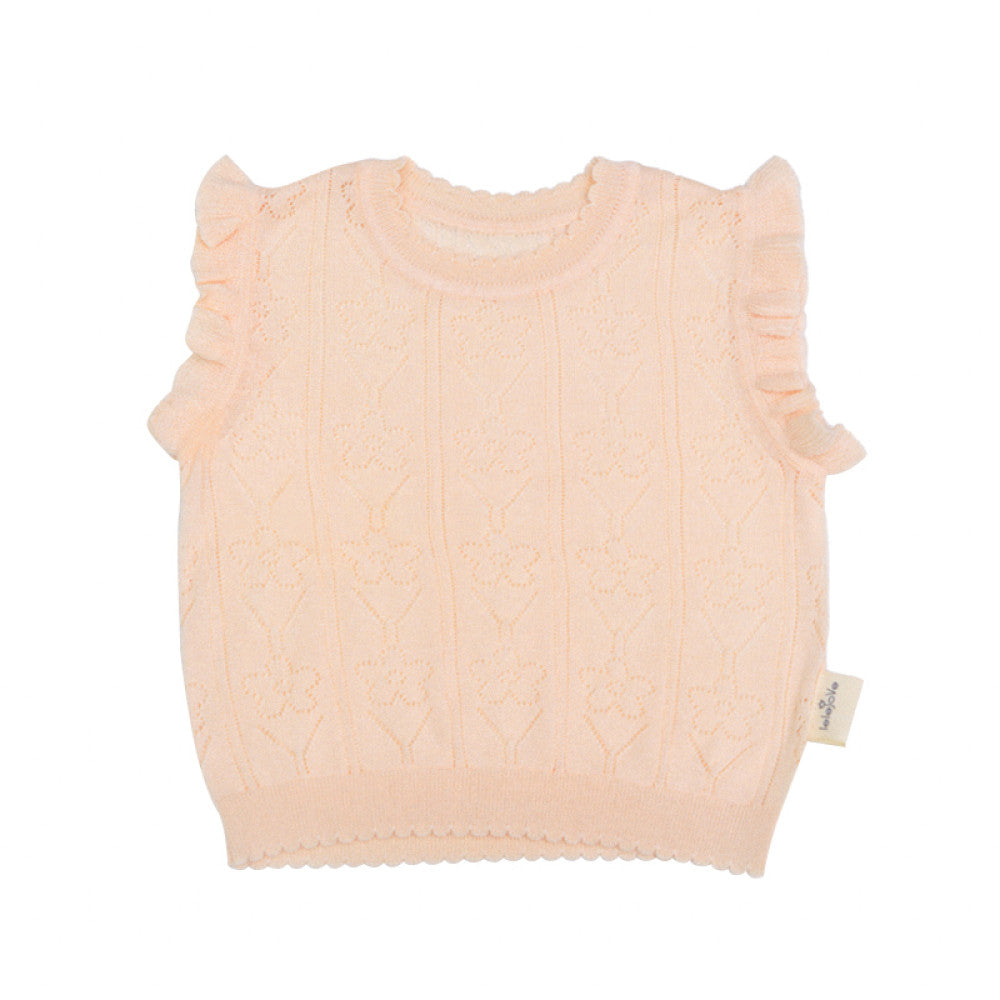 lelejove Nordic style girl s cool vest for girls with small flying sleeves hollow jacquard short sleeves soft and breathable short T image 8