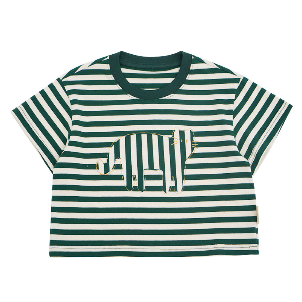 lelejove Nordic style contrast striped round neck short sleeved T shirt for boys loose casual constellation print top image 18