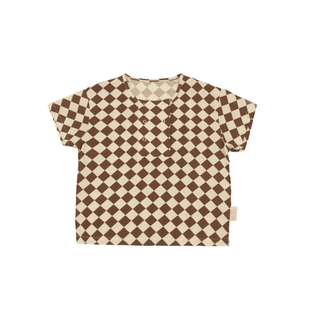 Lelejove Nordic style children s short sleeved 24 summer new product checkerboard short sleeved T shirt for men and women s treasure short sleeved summer top image 5