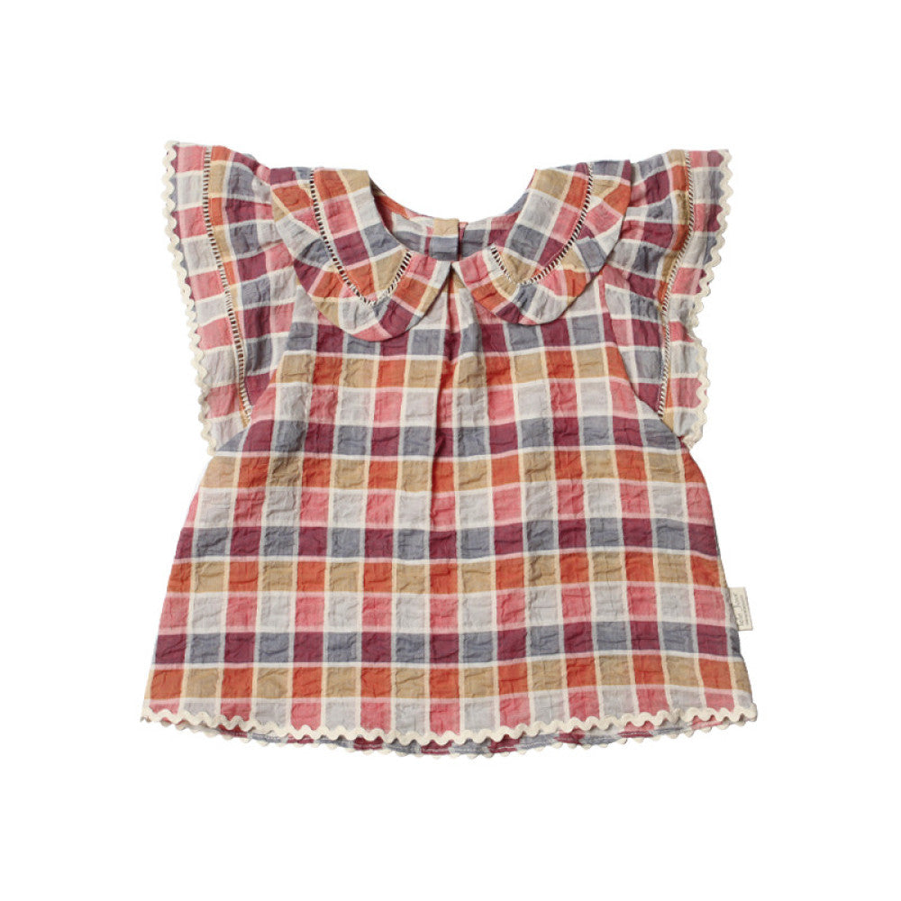 Lelejove Baby Girl Short Sleeve Round Neck Shirt with Flying Sleeves Short T Rainbow Color blocked Vitality Grid Pattern 24 Summer Top image 8
