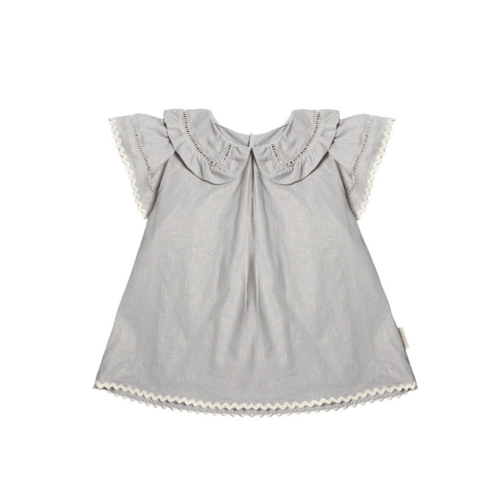 Lelejove Baby Girl Short Sleeve Round Neck Shirt with Flying Sleeves Short T Rainbow Color blocked Vitality Grid Pattern 24 Summer Top image 18