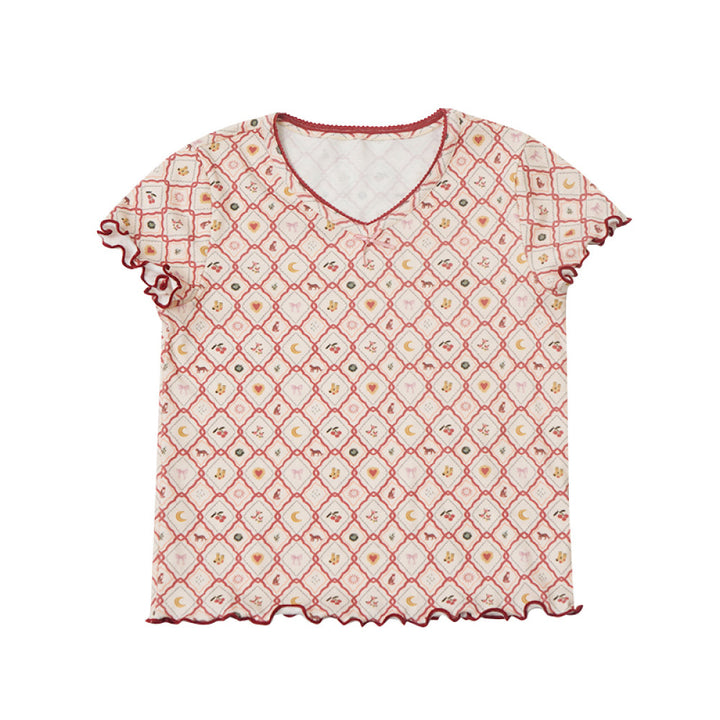Lelejove Nordic style women s treasure pure cotton short sleeved T shirt 25 new products for girls summer retro printed short sleeved top image 6
