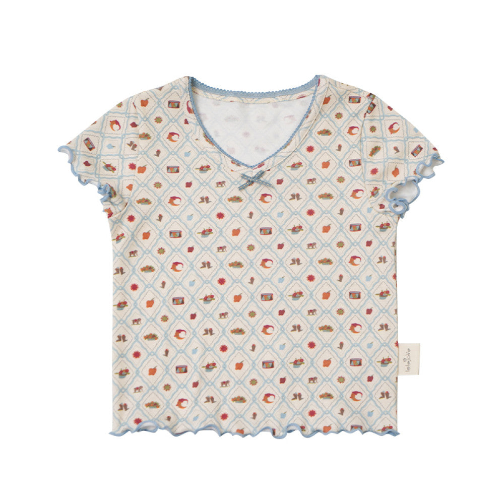 Lelejove Nordic style women s treasure pure cotton short sleeved T shirt 25 new products for girls summer retro printed short sleeved top image 18