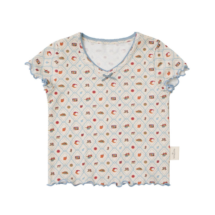 Lelejove Nordic style women s treasure pure cotton short sleeved T shirt 25 new products for girls summer retro printed short sleeved top image 18