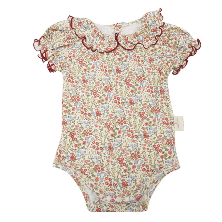 Lelejove baby short sleeved bag fart clothes women s treasure full of printed lace cute Ha Yi triangle crawling doll collar jumpsuit image 6