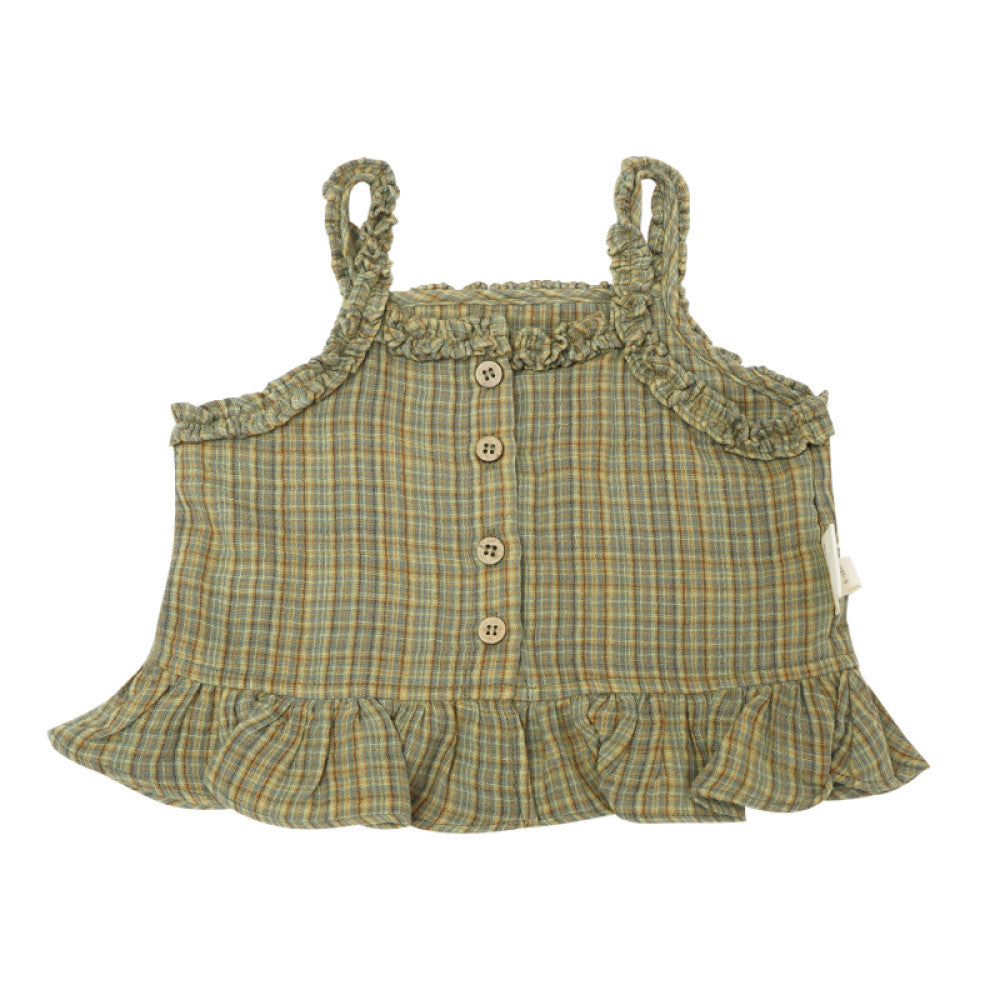 New Arrival – Summer Cotton Ruffle Vintage Check Sleeveless Top