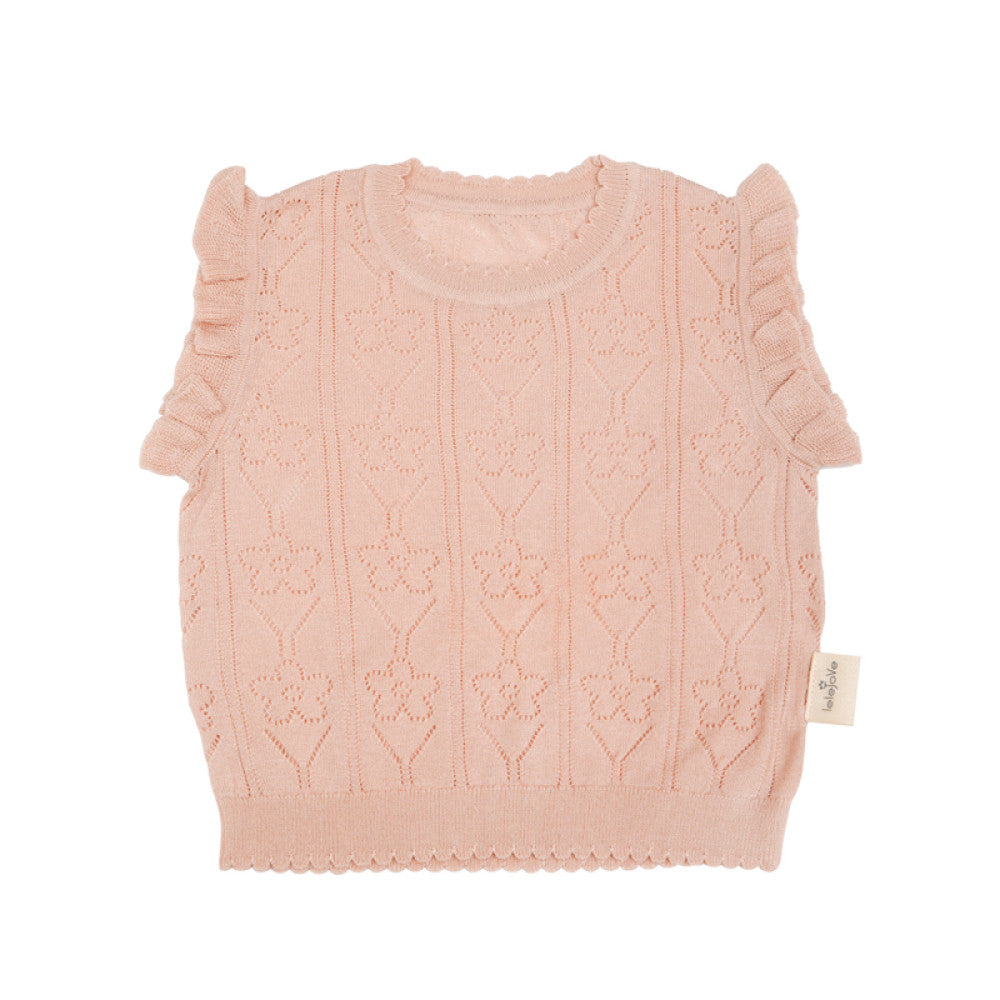 lelejove Nordic style girl s cool vest for girls with small flying sleeves hollow jacquard short sleeves soft and breathable short T image 1