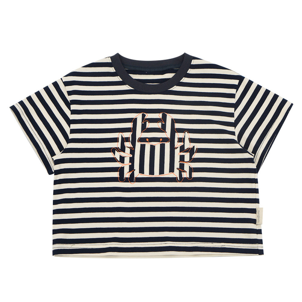 lelejove Nordic style contrast striped round neck short sleeved T shirt for boys loose casual constellation print top image 15
