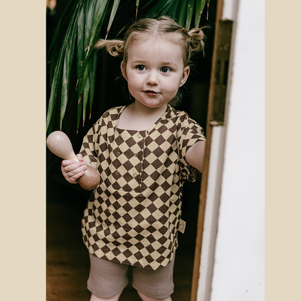 Lelejove Nordic style children s short sleeved 24 summer new product checkerboard short sleeved T shirt for men and women s treasure short sleeved summer top image 2