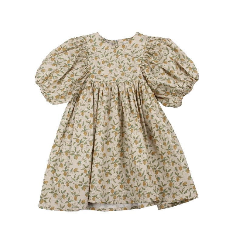 Puff Sleeve Lemon Print Dress