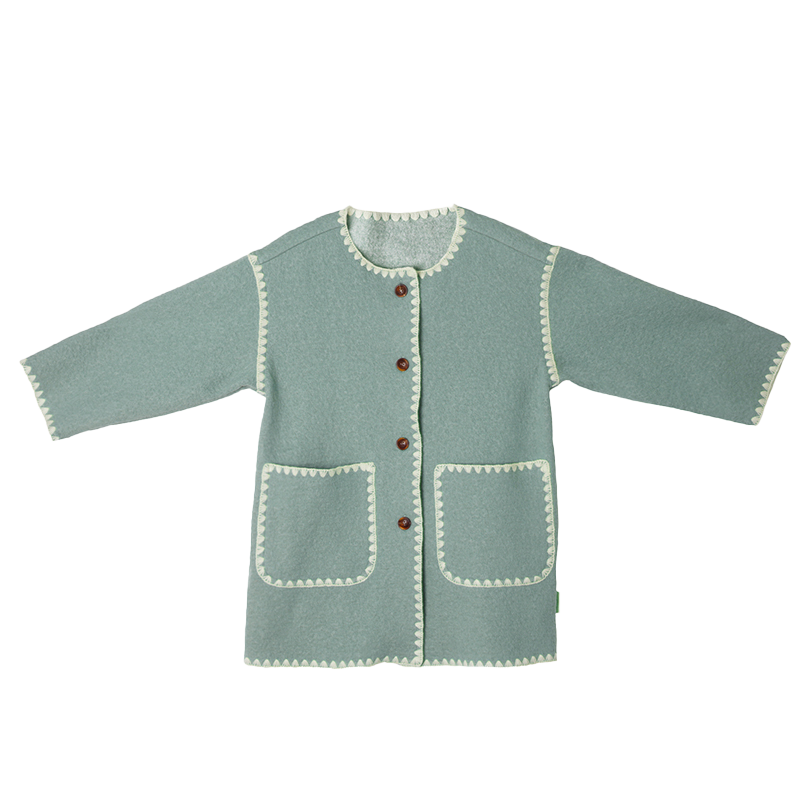 Wool Blend Round Neck Coat