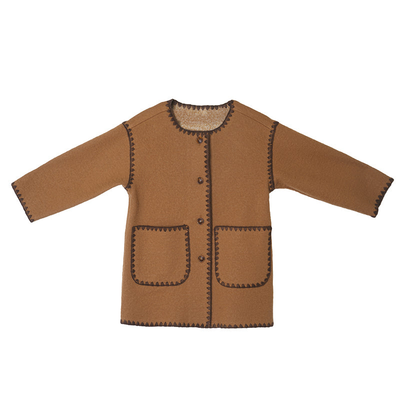 Wool Blend Round Neck Coat