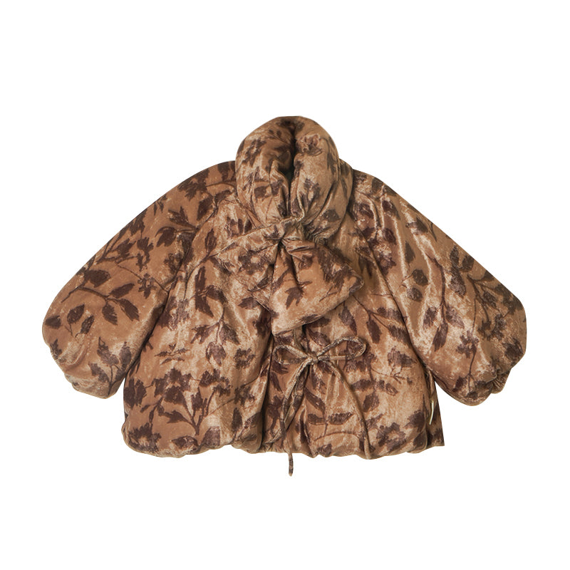 Velvet Down Jacket with Wrap Collar