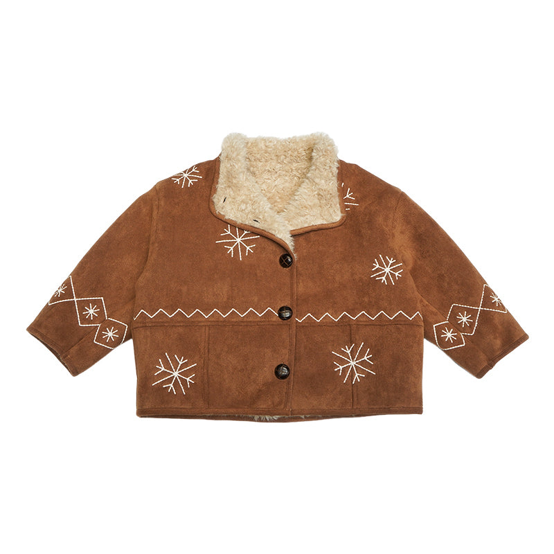 New Arrival – Suede Sherpa Fleece Snowflake Jacket