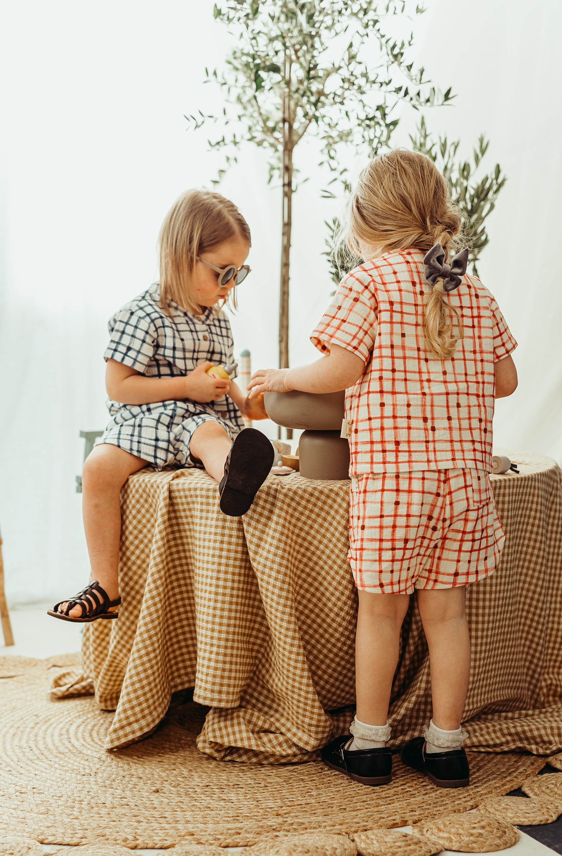 100% Cotton Plaid Top & Bottom Set