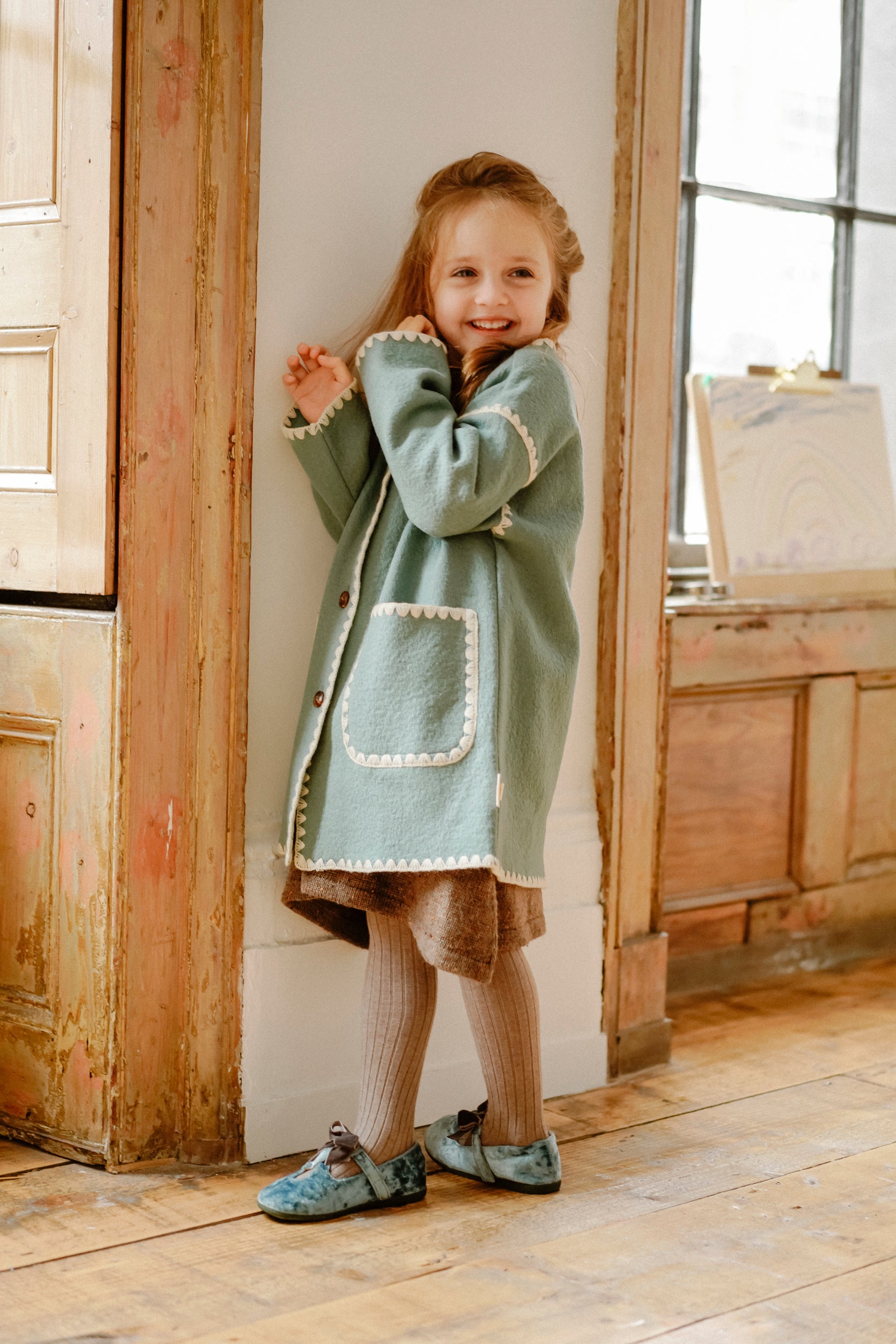 Wool Blend Round Neck Coat