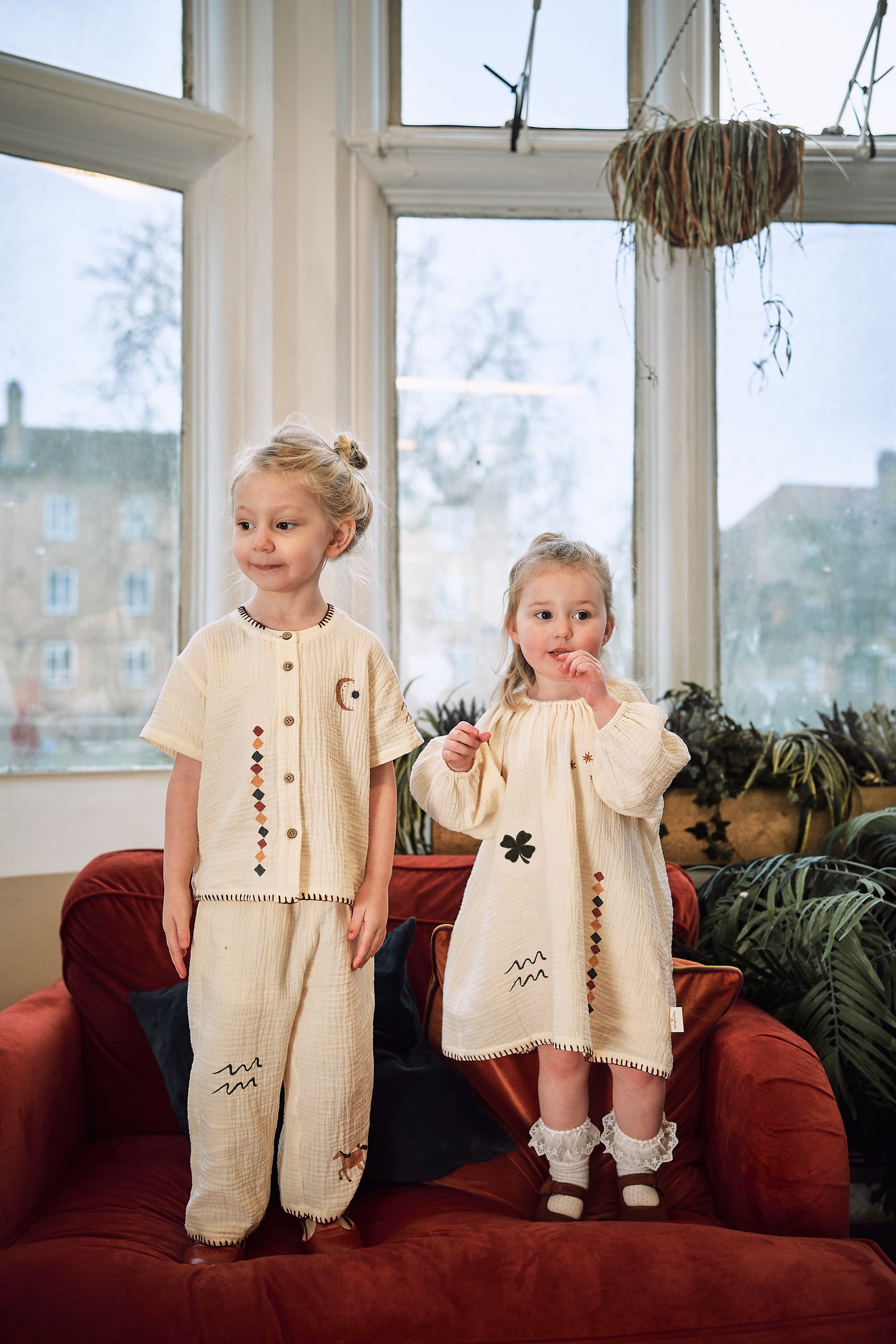 Cotton Double Layer Yarn Embroidered Top & Bottoms Set