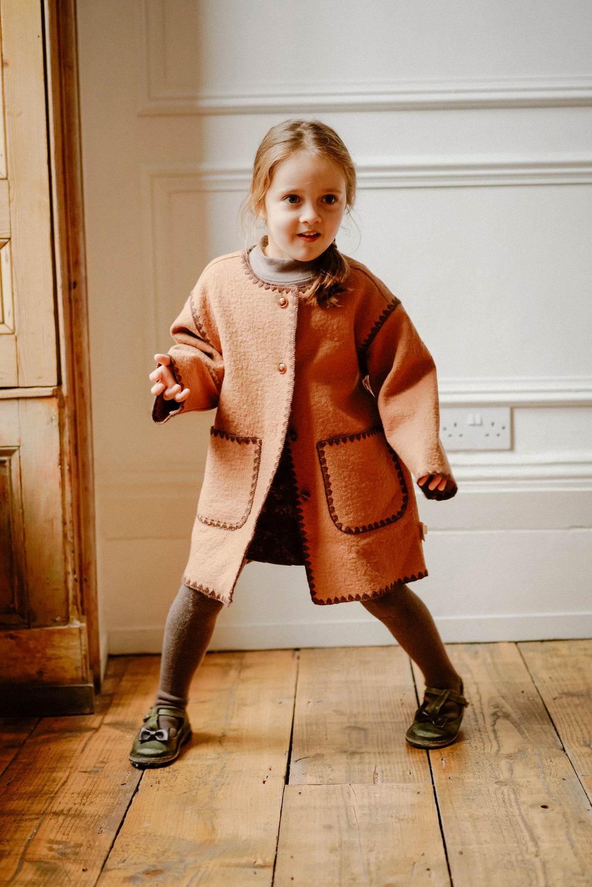 Wool Blend Round Neck Coat