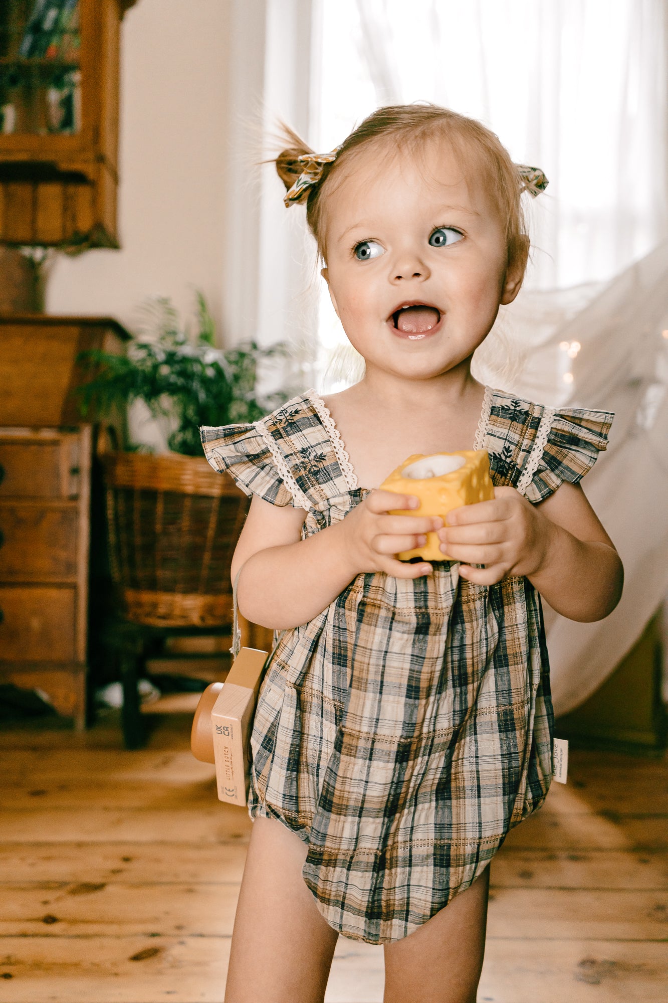 Essential Baby Jumpsuit - Cute Flying Sleeves Plaid Bodysuit